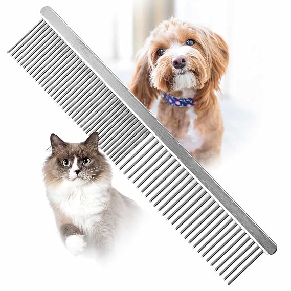 Jeffers Flat Back Pet Grooming Comb Chrome Plated Steel Comb with Fine & Coarse Teeth for Dogs, Cats, Puppies Detangling, Deshedding, Dematting Tool for Long or Short Hair - 7.5" L, 1" Teeth