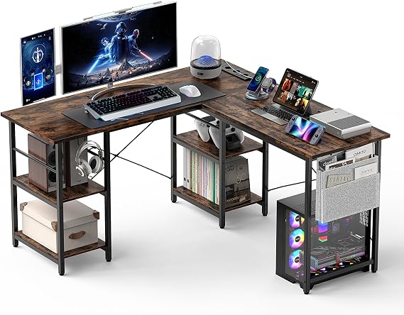 Gaming Table with LED & Sockets Corner Desk 140 × 140 cm