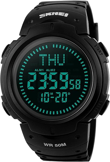 Gosasa Mens Military Sports Digital Watch with Survival Compass 50M Waterproof Countdown 3 Alarm Stopwatch