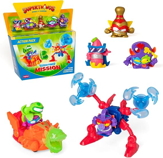 SUPERTHINGS KAZOOM Power Mission Action Pack Contains 5 SuperThings (Includes 1 Gold SuperLeader), 1 Exoskeleton, 1 Slider - Pack 3 of 4