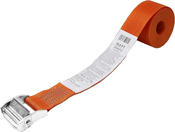 CustomTieDowns, 2 Inch x 12 Foot Cinch Strap Endless Loop Tie Down (No Hooks), Zinc Diecast Rust Proof Cam Buckle, Polyester Tie-Down Webbing. (Orange)