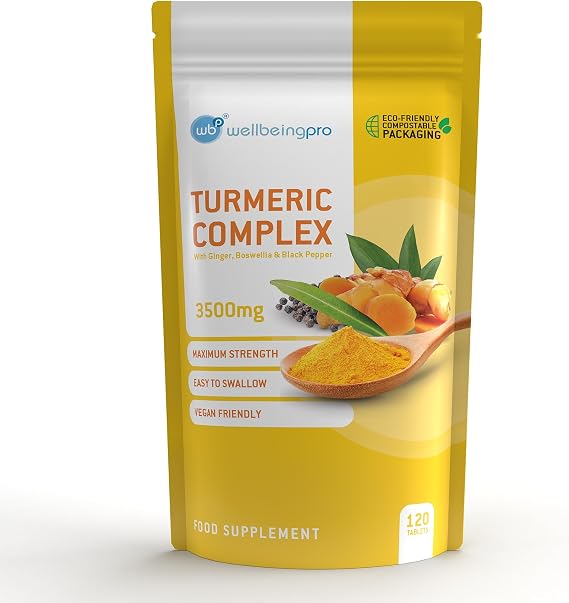 Turmeric Complex 3500mg Maximum Strength (Up to 4 Months Supply) – with 95% Curcumin, Ginger, Boswellia Serrata & Black Pepper – Eco & Letterbox-Friendly Compostable Packaging – 120 Tablets
