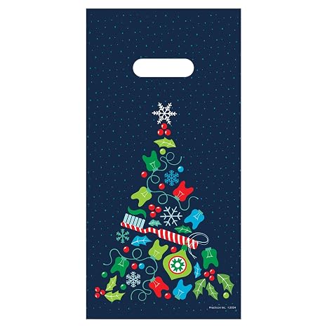 Holiday Dental Tree Dental Giveaway Bags, Winter Holiday, Christmas Themed Bag, 6" x 12", 100 Pack