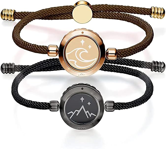 TOTWOO Touch Bracelets for Couples - Long Distance Bluetooth Pairing Interactive Adjustable Long Distance Love Jewelry Set sentimental gifts for boyfriend (Color : Black brown)