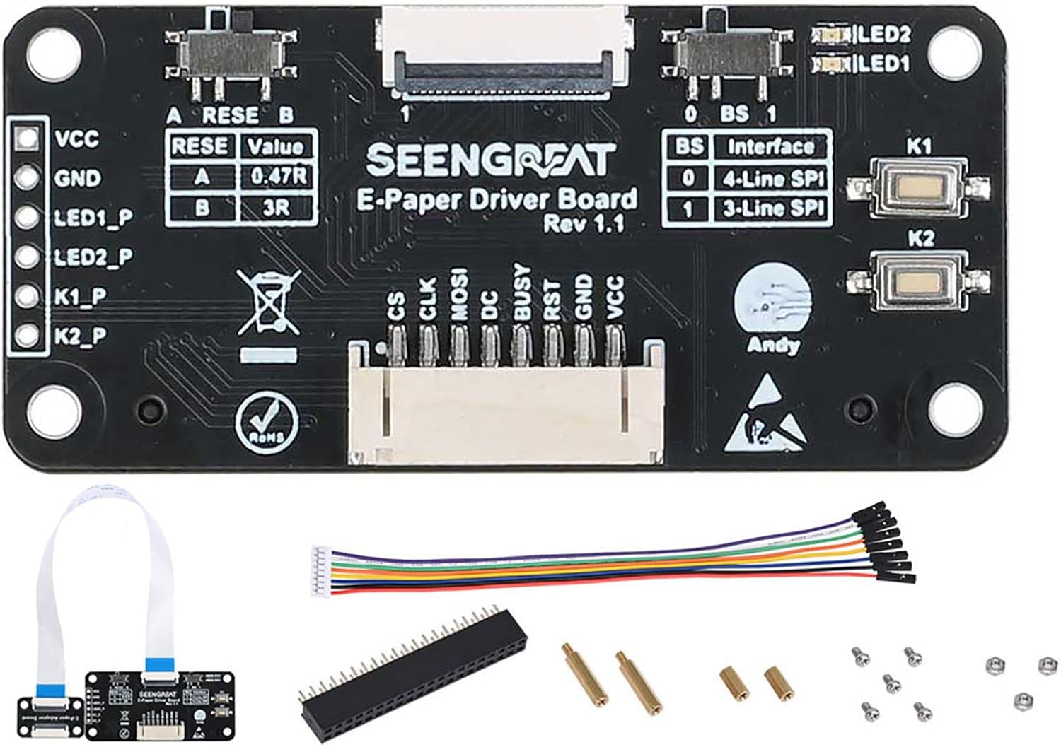 Raspberry Pi & Arduino用ユニバーサル電子ペーパードライバーボード | SPI E-Inkディスプレイハット | STM32/ESP32と互換性があり、複数の電子ペーパースクリーンをサポート