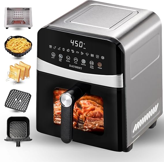 Stainless Steel Air Fryer Ceramic Coated Basket 6QT Dual-Blaze 450F (Metal)
