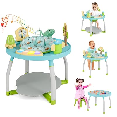 HONEY JOY Baby Activity Center, 5 in 1 Infant Jumper & Standing Play Table w 360 Rotary Seat, 6 Toys, 3 Adjustable Heights, Lights, Music & Sounds, Activity Center for Babies 6-36 Months Blue