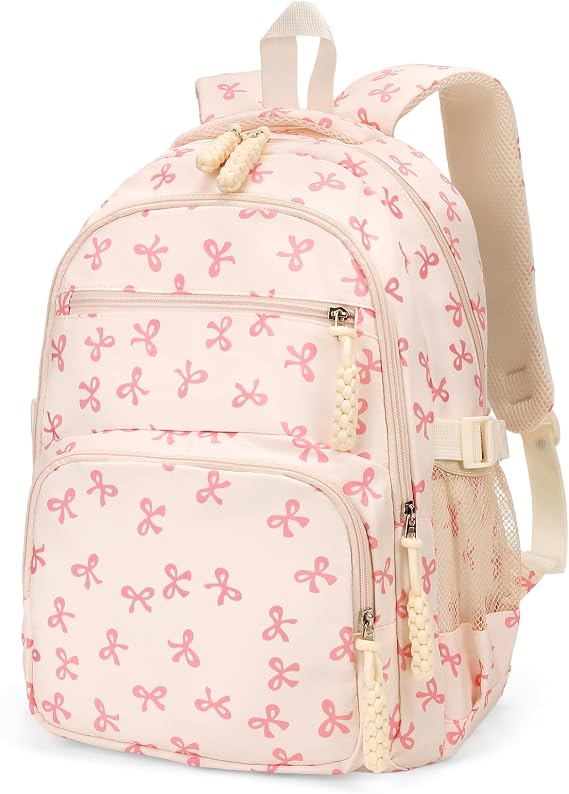 Cute Bow Backpack for Women Coquette Cute Nylon Backpack Kawaii Aesthetic Schoolbag Rucksack with Bow