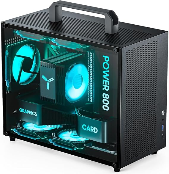 Micro ATX Case Mini PC Computer Matx Case Optimized Airflow Rear Cable Management Supports Full-Sized GPUs 240mm Liquid Cooler Detachable Carrying Handle Tempered Glass Black