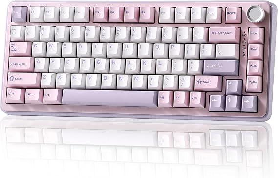 YUNZII B75 PRO 75% Gasket Gaming Keyboard, Wireless Mechanical Keyboard, BT/2.4G/Wired, Wireless Hot-Swapping, Custom Keyboard with RGB Knob for Mac/Win, Technical Standards Certified Purple, Cocoa