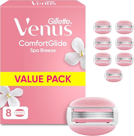 Gillette Venus Comfortglide Spa Breeze Women's Razor Blade Refills, Pack of 8, 3 Built-in Blades for a Smooth, Close Shave that Lasts