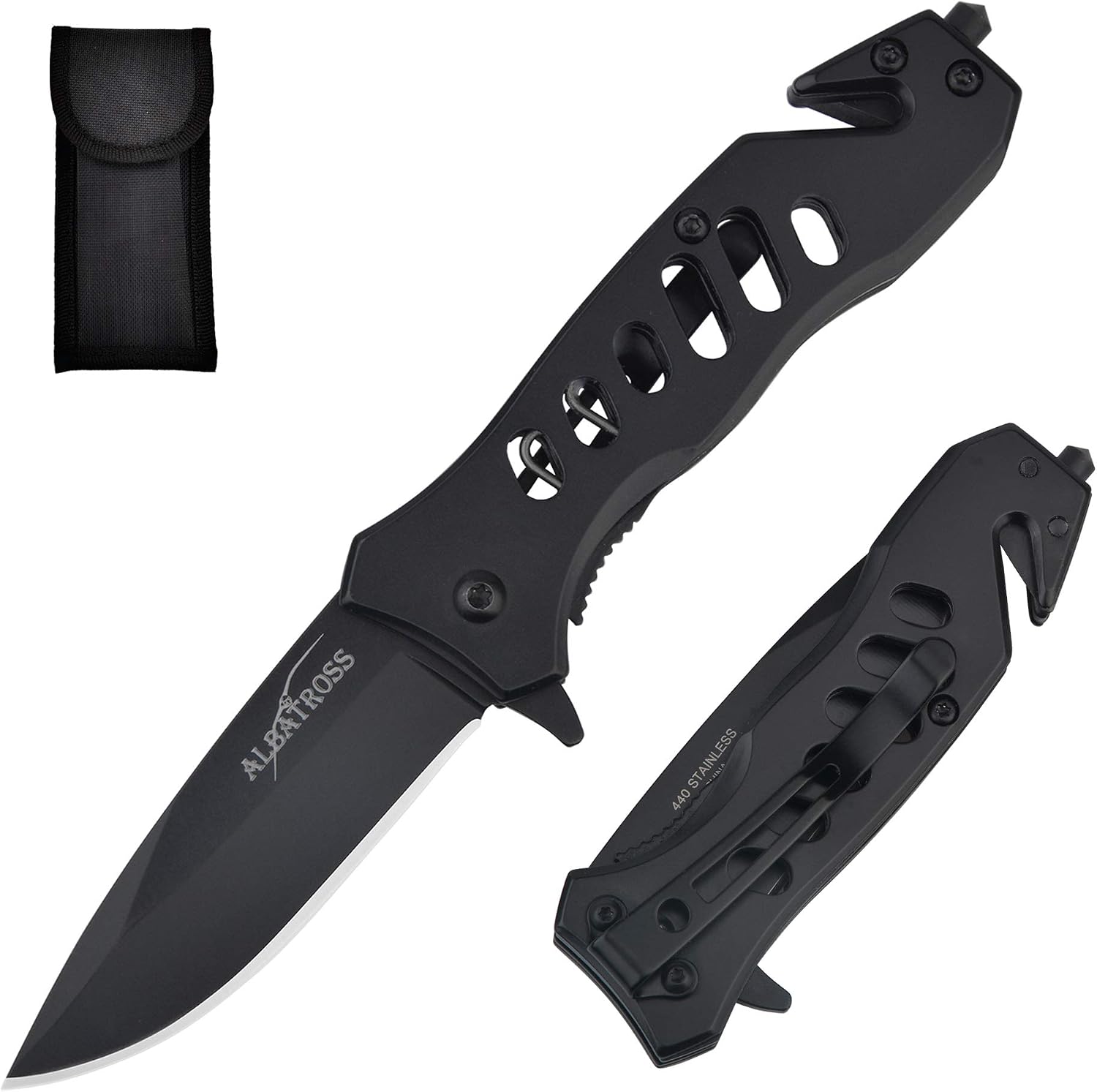 ALBATROSS EDC Cool Sharp Tactical Folding Pocket Knife,SpeedSafe Spring Assisted Opening Knifes with Liner Lock,Pocketclip,Glass Breaker,Seatbelt Cutter