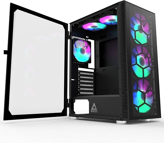 Montech X3 Glass 6 adet, 3 x 140 mm ve 3 x 120 mm Sabit RGB Aydınlatma Fanları ATX Mid-Tower PC Oyun Kasası, USB3.0, Kapı Açık Temperli Cam Yan Panel, Yüksek Hava Akışı, Siyah