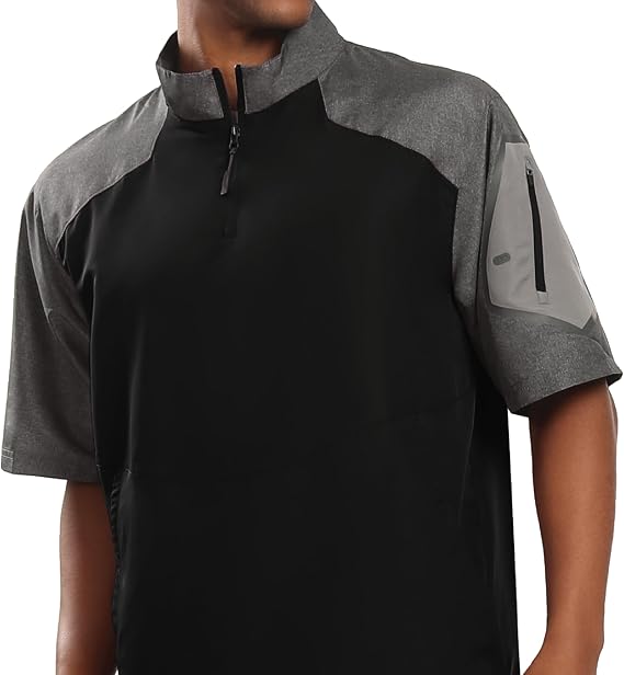 Holloway Raider Pullover Cage Jacket - Weather-Resistant Quarter Zip Athletic Wear with Sleeve Pocket