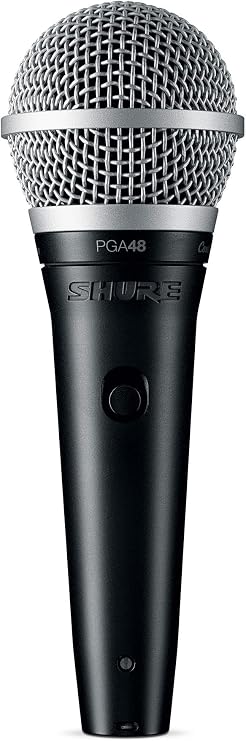Shure PGA48 Dynamic Microphone - Handheld Mic for Vocals with Cardioid Pick-up Pattern, Discrete On/Off Switch, 3-pin XLR Connector, 15' XLR-to-XLR Cable, Stand Adapter and Zipper Pouch (PGA48-XLR-E)