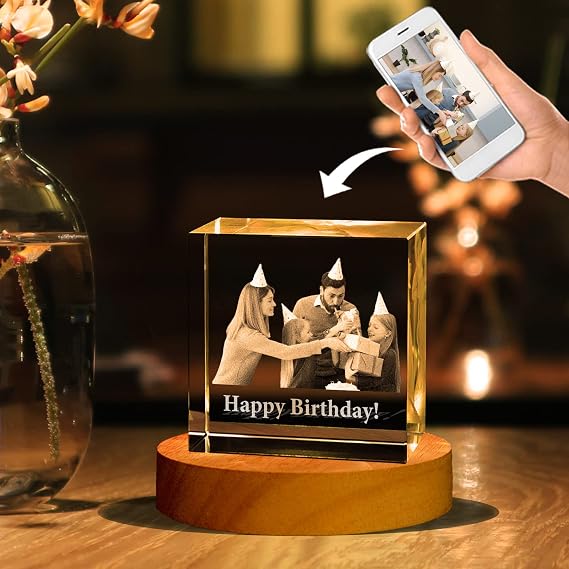 3D Crystal Photo Heart, Personalized Gifts for Mom, Dad, Her, Him, 3D Laser Etched Crystal with Your Own Photo, Great Gift for Birthday, Wedding, Anniversary, Engagement, Dog Memorial and Christmas Gifts