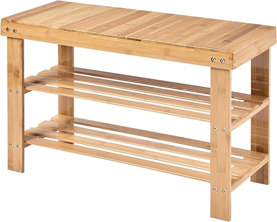 Multigot 3-Tier Shoe Bench, Bamboo Shoe Storage Organizer Seat, Shoe Rack Stand for Entryway Hallway Bedroom Living Room, Holds up to 6 Pairs (Natural)