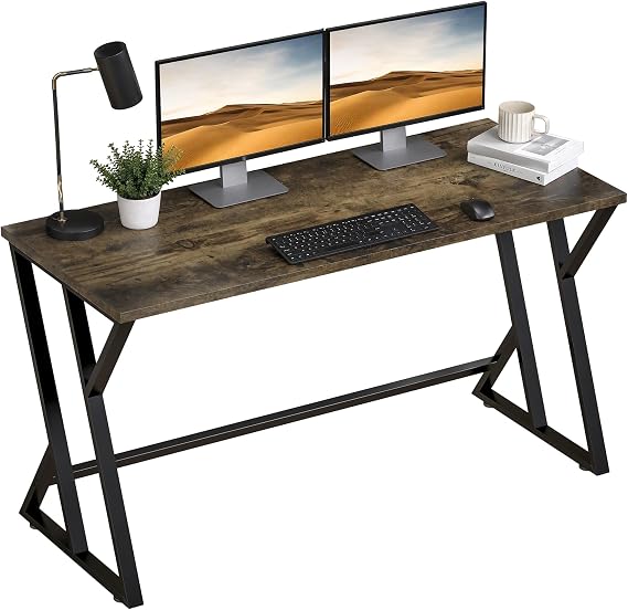 HOMCOM 55 Inch Computer Desk Industrial Z-Shaped Metal Leg Rustic Brown