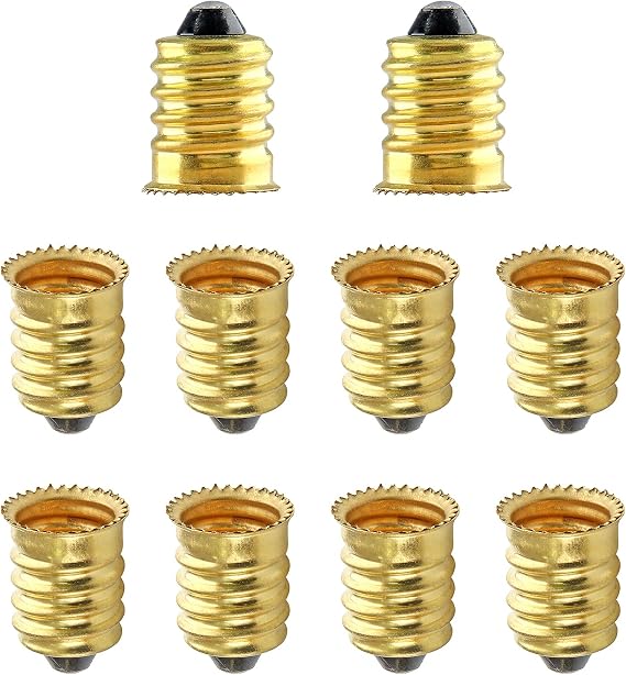 10pcs E14 to E12 Socket Adapter, E14 to E12 Converter, Golden European Base to Candelabra Socket Reducer Adapter