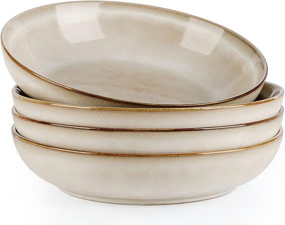 AmorArc 8.5 Ceramic Pasta Bowls Set of 4, 36oz Large Stoneware Bowls Set