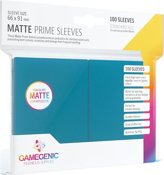 Matte Prime Standard-Sized Card Sleeves | 100 Pack of 66 mm by 91 mm Card Sleeves | Premium Quality Card Game Holder | Use with TCG and LCG Games | Blue Color | Made by Gamegenic