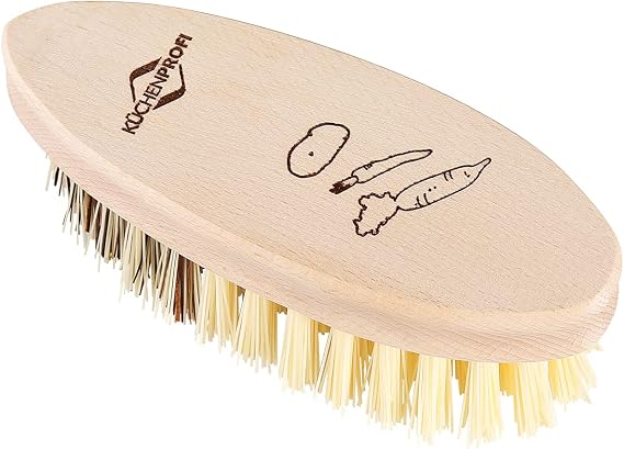 Kuchenprofi Vegetable Brush - 2.5 x 5.5 in, Beechwood Handle & Natural Bristles - Dish Scrubber & Kitchen Scrub Brush for Vegetables & Dishes