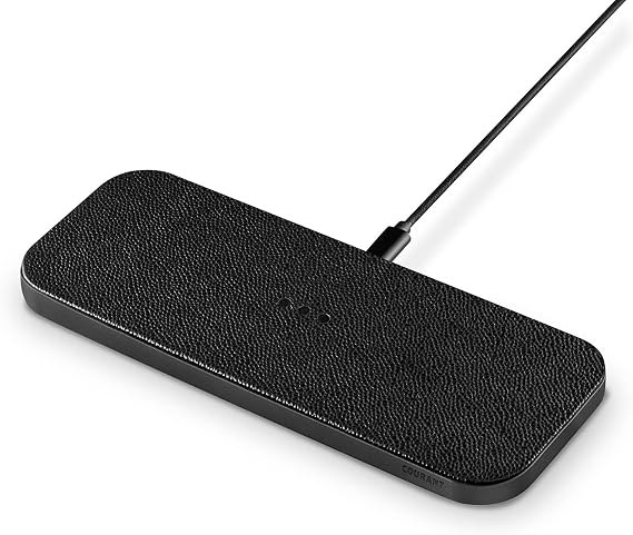 Courant Catch:2 Classics - Italian Leather Dual Wireless Charging Pad - Compatible with iPhone 11, X, SE, Galaxy S23, S22, S21, S20, Note, AirPods, AirPods Pro (Black)