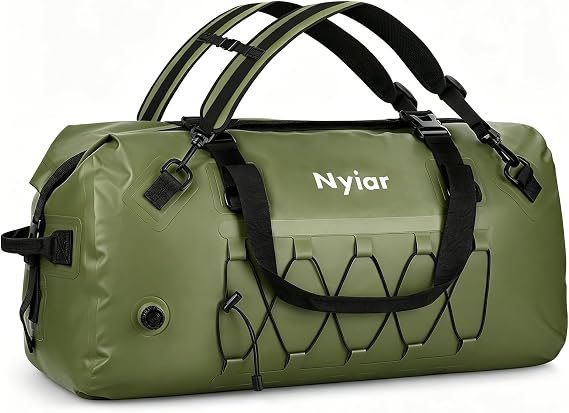 60L Waterproof Duffel Bag Motorcycle Dry Bag Backpack, Heavy-Duty Roll-Top Waterproof Bag with Sealed Seams & Waterproof Zipper for Riding, Kayaking, Camping & Travel (Green)