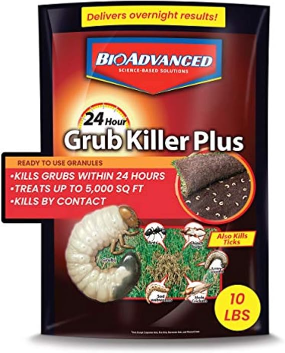 BioAdvanced 24-Hour Grub Killer Plus Granules - 10 lb Bag | Kills Grubs, Ticks, and Other Listed Pests in 24 Hours - Covers 5,000 Square Feet