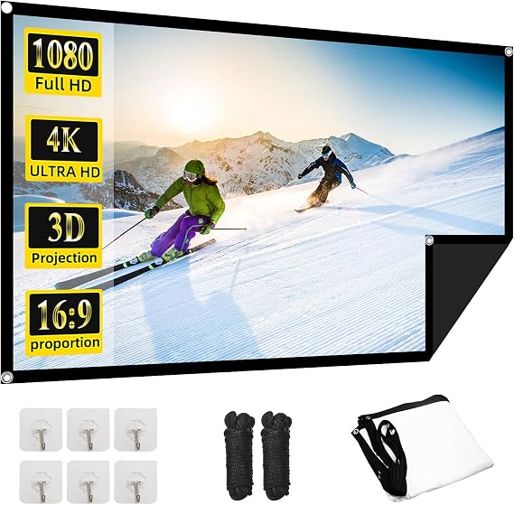 60 Inch Projector Screen, OKEDUO 4K 16:9 HD Portable Black Backing Movie Screen, Anti-Crease Indoor Outdoor Simple Install Foldable Projection Screen for Camping, RVing, Outdoor Theater Nights