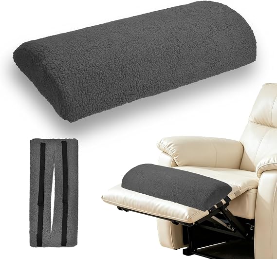 Recliner Leg Rest Cushion, 59 x 26 x 11cm Half Moon Foot Pillow Memory Foam Lamb Fleece, Sofa Cushions Leg Elevation Pillow mit Befestigungsseil, for Recliner Sofa Bed Chair, Grey