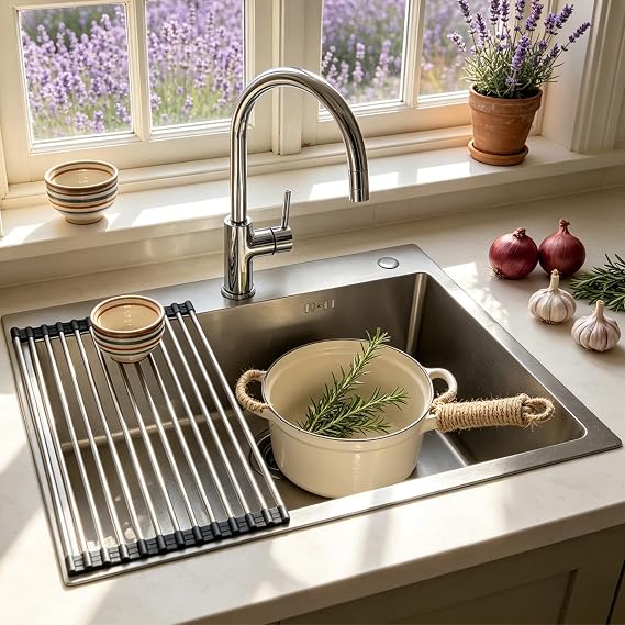 Stainless Steel Drop in Kitchen Sink, Stainless Steel Grid Multifunction Sink, Large Single Bowl Kitchen Sink, Drain Strainer Set Compatibility with Various Workstation Styles(Silver#1,60x45cm)