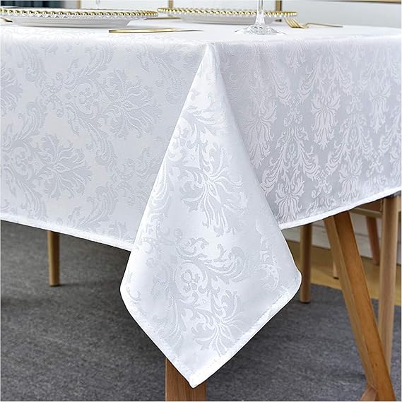 SASTYBALE White Jacquard Damask Rectangle Tablecloth, 132 x 178 cm