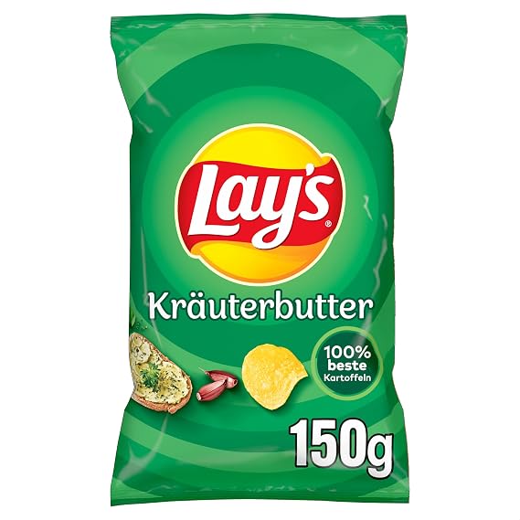 Lay's Herb Butter Potato Chips, Crispy Spiced Potato Chips for a Successful Party with Savory Butter Flavor and Aromatic Herb Seasoning, Imported European Snack Chips, Gourmet Crunchy Potato Snack, 150g / 5.29oz