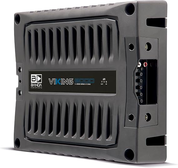 Banda VIK8000.1BK New Viking 8000 Watts Rms Amplifier Audio Car Speaker 1-Ohm Full Range Crafted with Aluminum Chassis, LED Indicators - Black