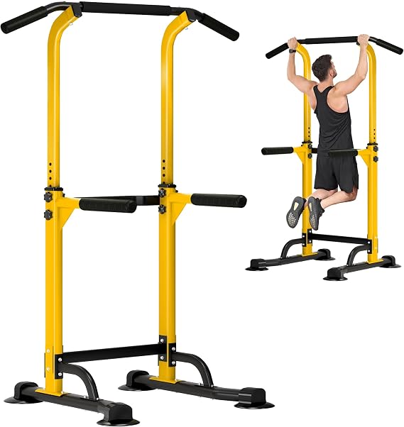 DlandHome Power Tower Pull Up Bar Dip Station,Adjustable Height Dip Stand