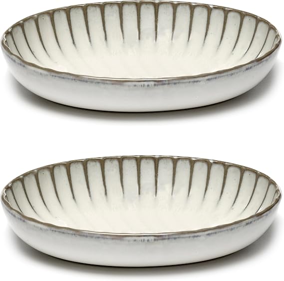 Serax Small White Food Bowls Set of 2 | Inku Tableware by Sergio Herman | Stoneware Microwave Safe Bowls | Dish Set and Dinnerware Sets for Pasta Noodles, Cereal, Soup Bowl, Serving Bowl