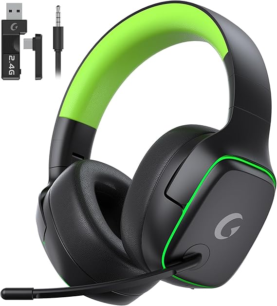 Gvyugke 2.4GHz Wireless Gaming Headsets for PS5, PS4, PC, Black Green