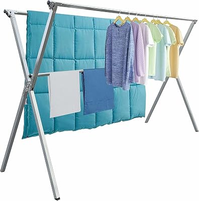 Clothes Drying Racks Outdoor, 82 Inches Updated Version,Stainless Steel Laundry Drying Rack for Indoor Outdoor and The Balcony,Length Adjustable Saves Space,with Windproof Hooks002