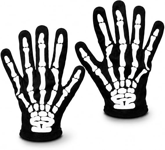 Kangaroo White Printed Black Skeleton Gloves for Kids Halloween Accessories