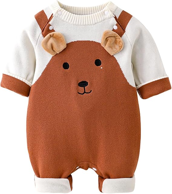 Bear Baby Boy Girl Clothes Cute Knitted Cotton Long Sleeve Sweater Warm Jumpsuit for Infant Fall Winter Onesie