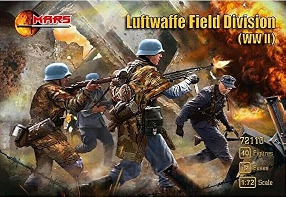 MF Mars Figures 1/72 Luftwaffe Field Division (40 Unpainted Plastic Figures in 8 Poses, Teen & Adult)