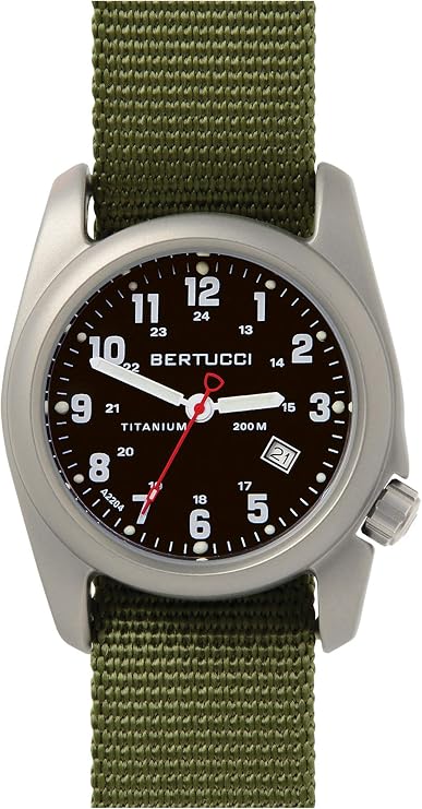 BERTUCCI A-2T Men's Watch - Titanium - Olive Nylon Strap - Black Dial - 12122