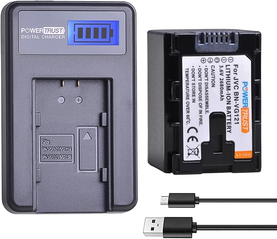 1x BN-VG121 BN-VG121US VG121US Battery + LCD USB Charger for JVC Everio GZ-E Series BN-VG138, BN-VG138US, BN-VG107, BN-VG107U, BN-VG107US, BN-VG114, BN-VG114U, BN-VG114US
