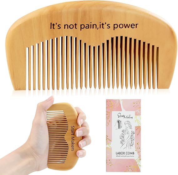Start Makers Birthing Comb for Labour Pain Relief & Hair Comb, Natural Wooden Birth Comb Postpartum Essentials, Hospital Bag Essential for Pregnant Women, Thoughtful Gift for Mum