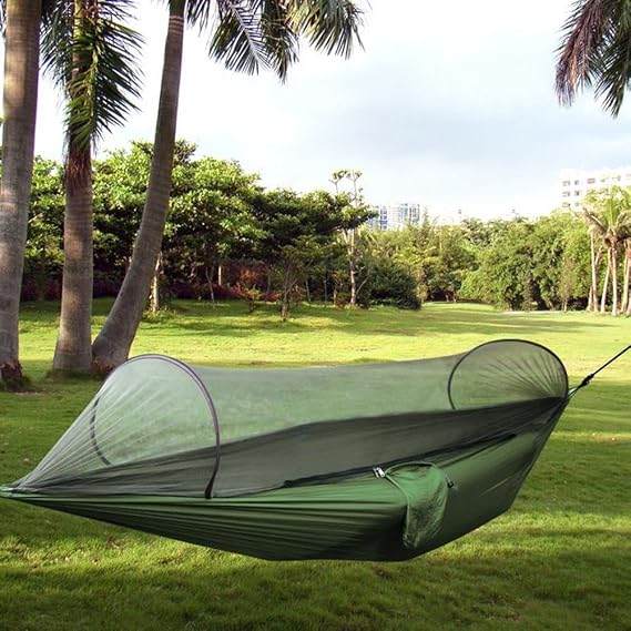 Portable Folding Nylon Fabric Camping Hammock, Hammock Tent Pop Up Mosquito Net Ultralight Durable Parachute Fabric Hammock for Outdoor,Beach, Hiking, Traveling, Beach, Backyard, Backpacking
