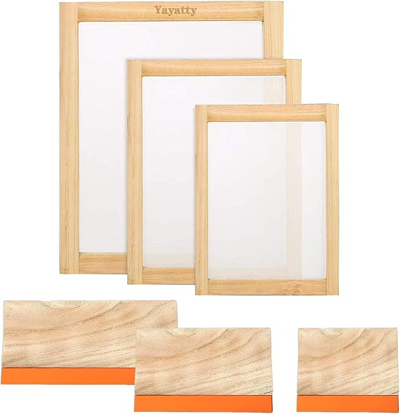 Yayatty 5 PCS Screen Printing Starter Kit - 3 Sizes Wood Silk Screen Printing Frames & Squeegees