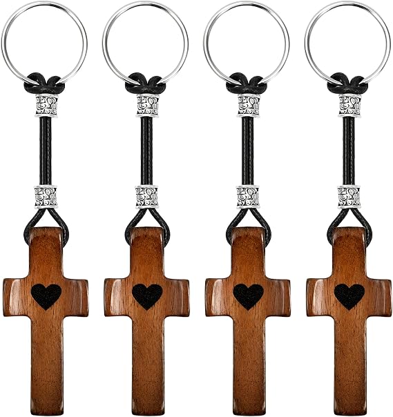 ONEST 4 Pieces Wooden Cross Key Chain Fingertip Stress Relief Gifts Pocket Small Cross Fidget Easter Gifts Encouragement Gift for Christian Faith