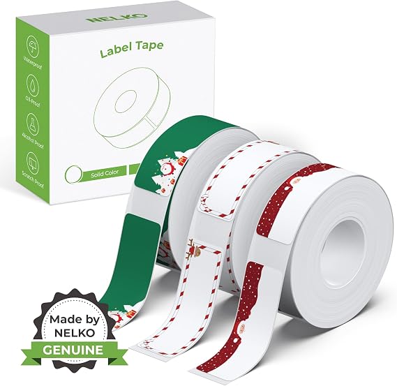 NELKO Genuine P21 Label Maker Tape,14x40mm, 3-Roll, Christmas Theme
