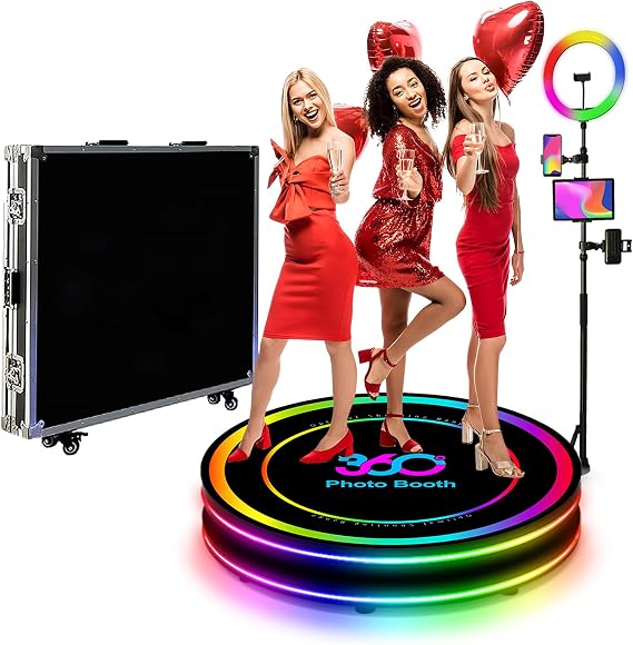 360 Photo Booth Machine, Auto Slow Motion Rotating Booth, Free Custom Logo, Flight Case, 360 Booth with APP Remote Control, RGB Ring Light, 360 Camera Booth for Events (80cm/31.5inch)